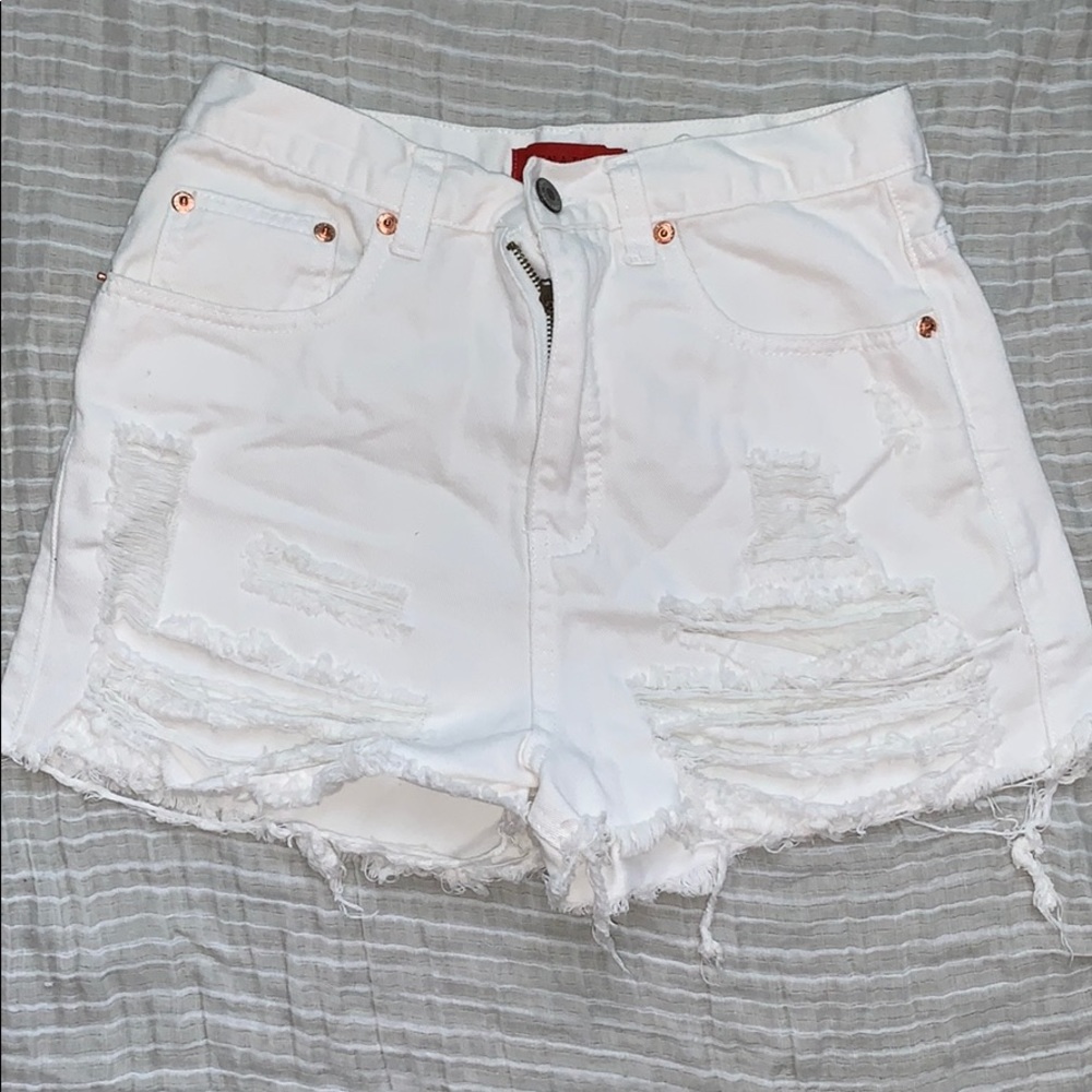 High waisted white ripped jean shorts sz m